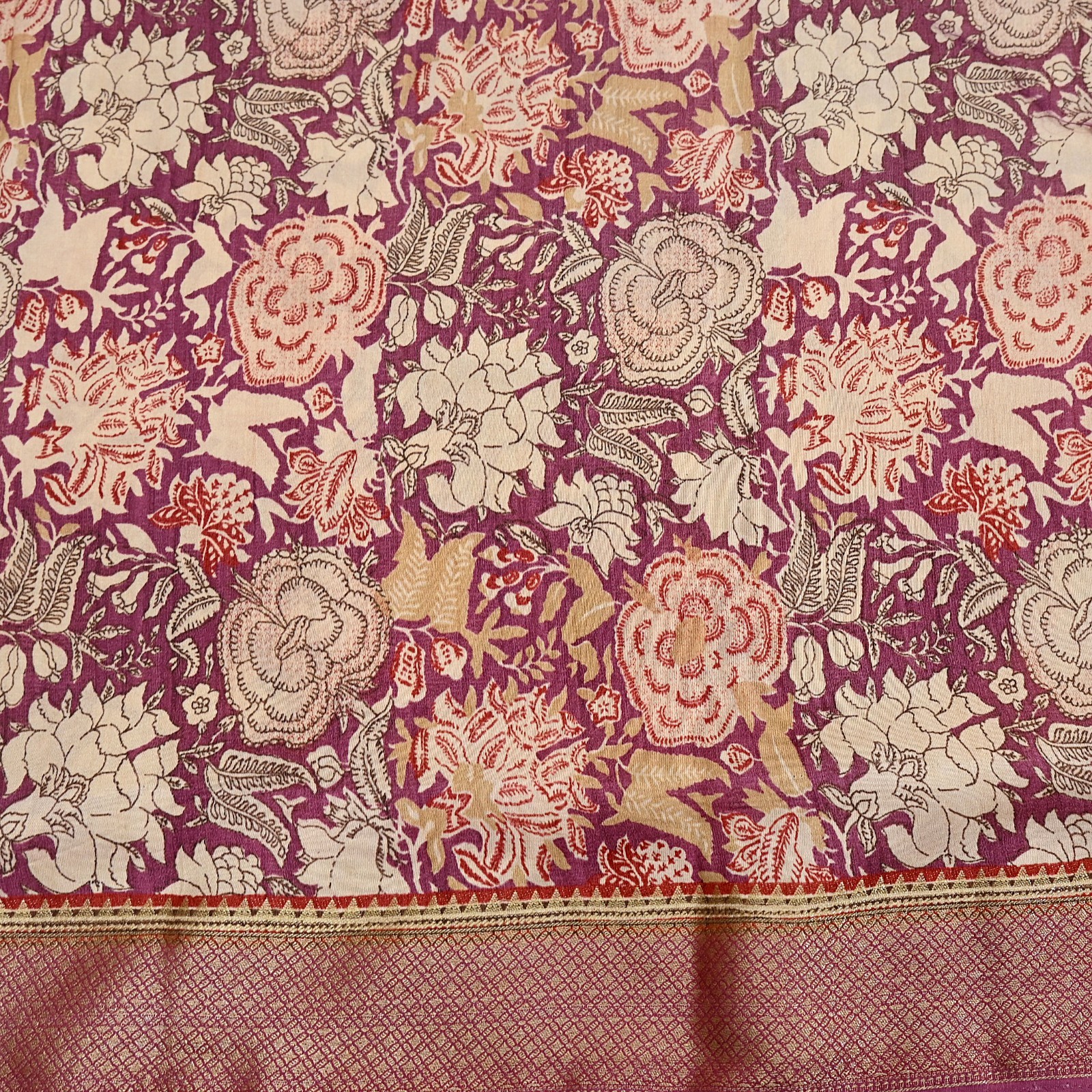 Vintage Purple beige Pure Khadi Silk Saree 5Yd Handloom Indian Sari Soft Fabric