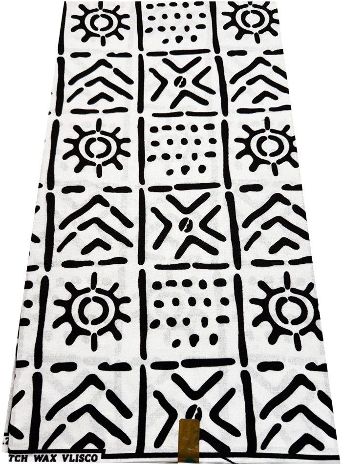 African Super Quality Wax Prints Sell by 6 Yards Mudcloth Design-Black and White