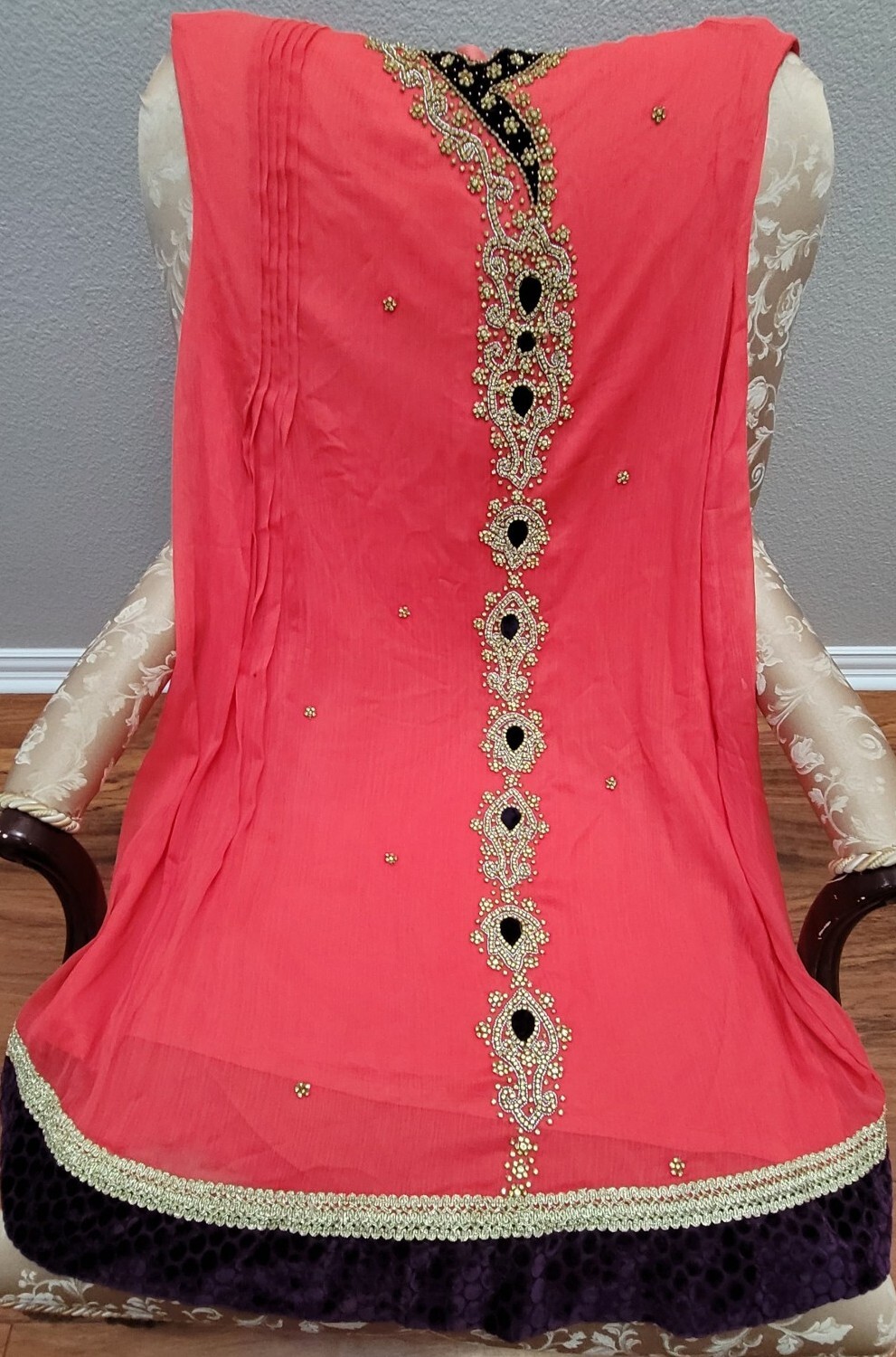 Orange Purple Shalwaar Kameez Pakistani Indian Chiffon Measurements Included