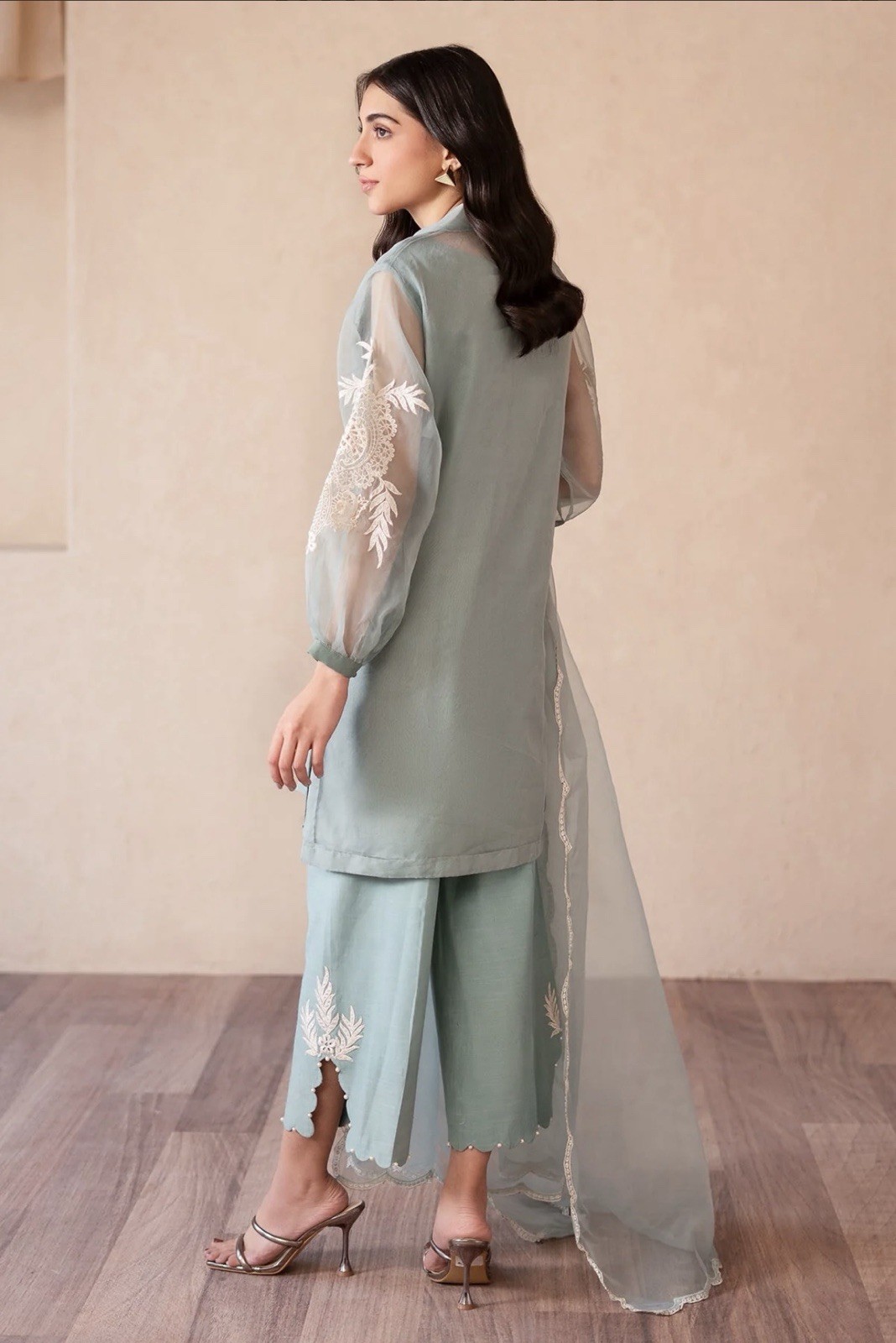 Charizma Light Blue Embroidered Chiffon Salwar Kameez for Women Size L