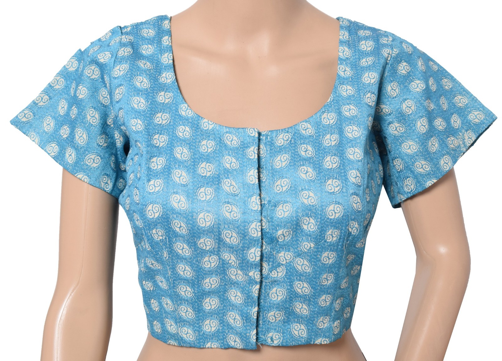 Sushila Vintage Aqua Blue Stitched Sari Blouse Embroidered Cotton Choli Top 42″