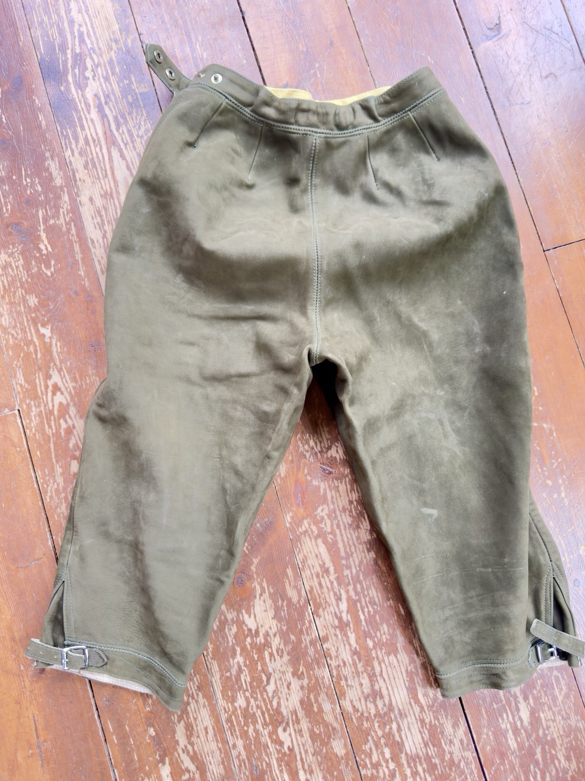Olive LEATHER Lederhosen Pants Women German Bavarian Oktoberfest Waist 26”