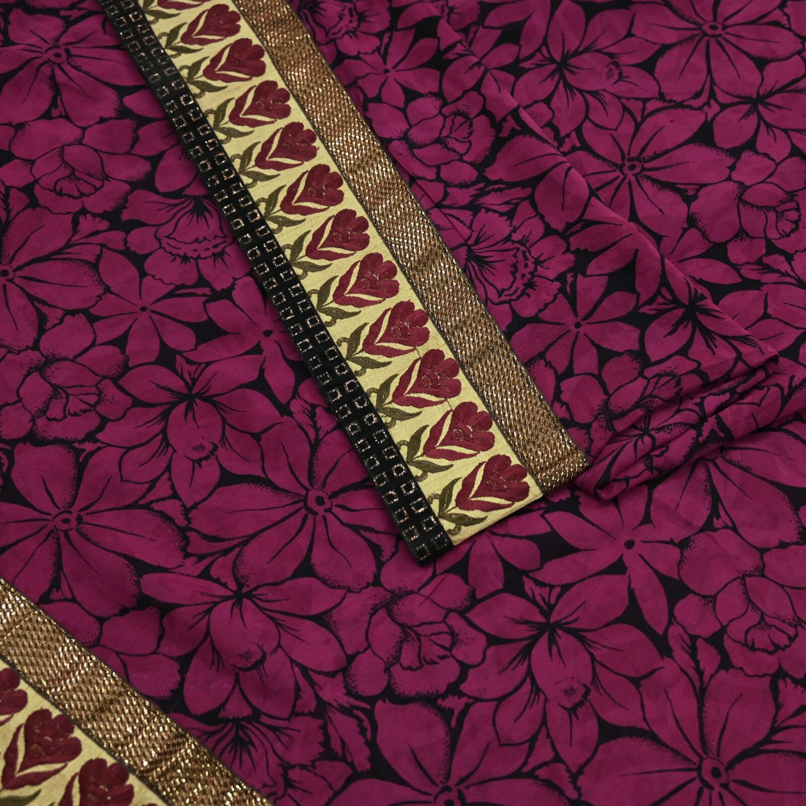 Indian Vintage Sari Pure Georgette Silk Printed Saree Craft Fabric Sewing 5yd