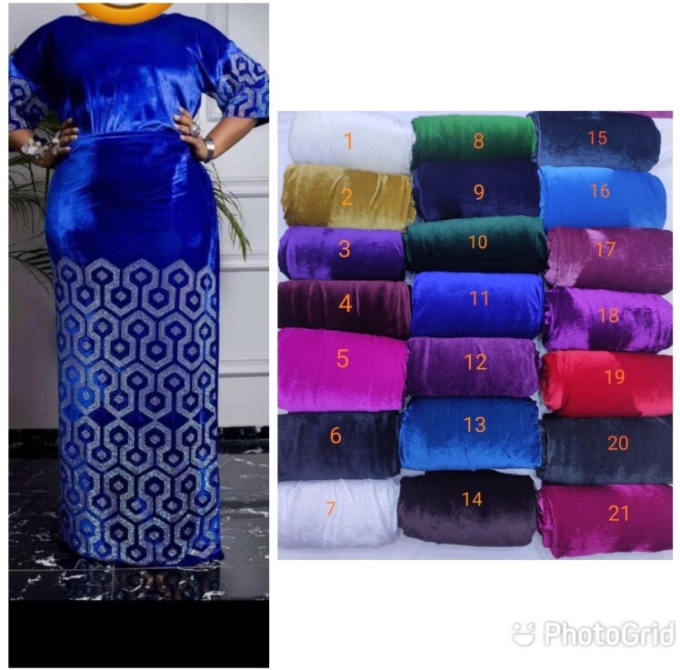New Stones Velvet African Fabric In Different Colors High Quality 5 Yards – $120
