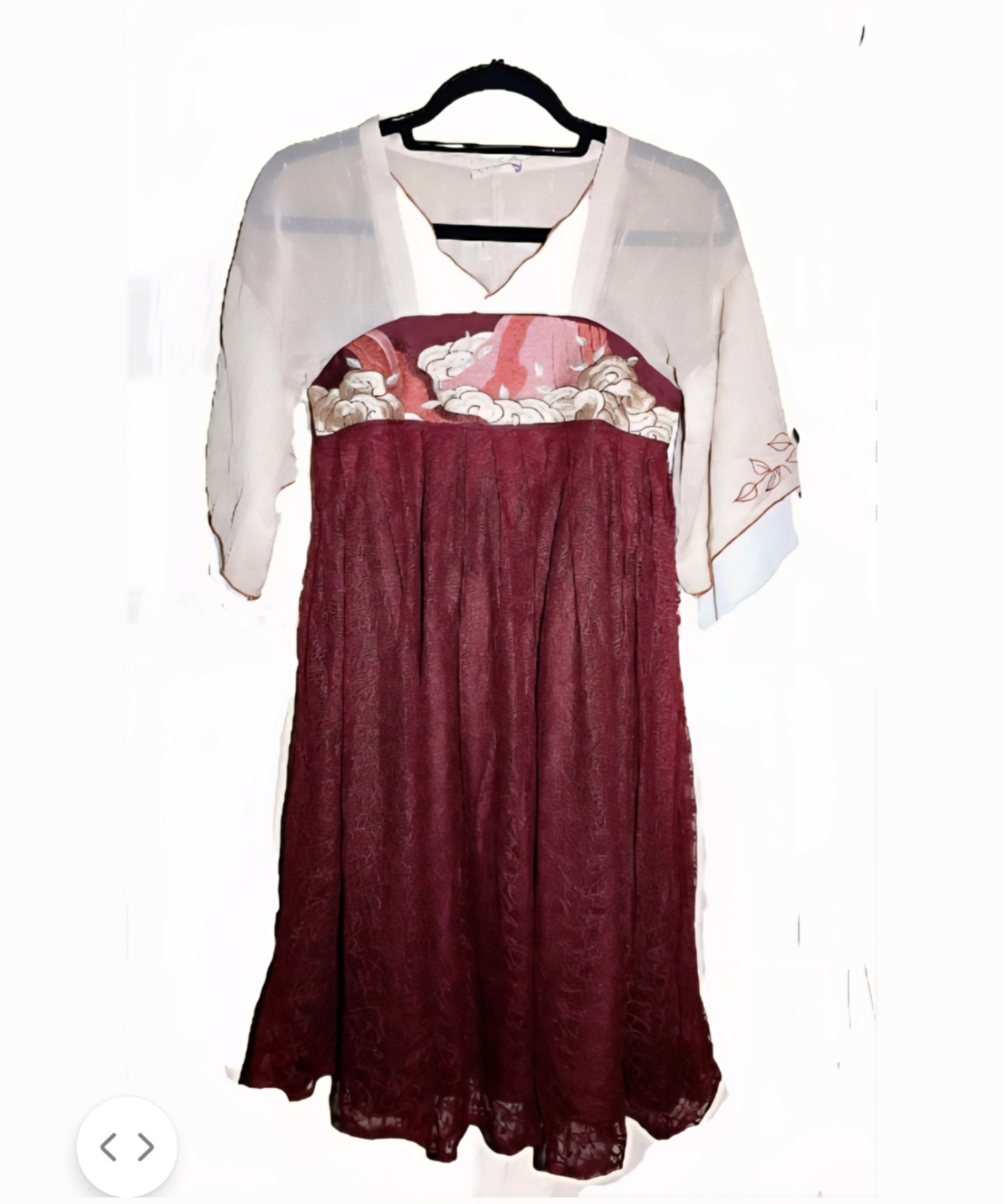 Hanfu-Style Dress – 100% Mulberry Silk – Embroidered Top & Lace Skirt – M