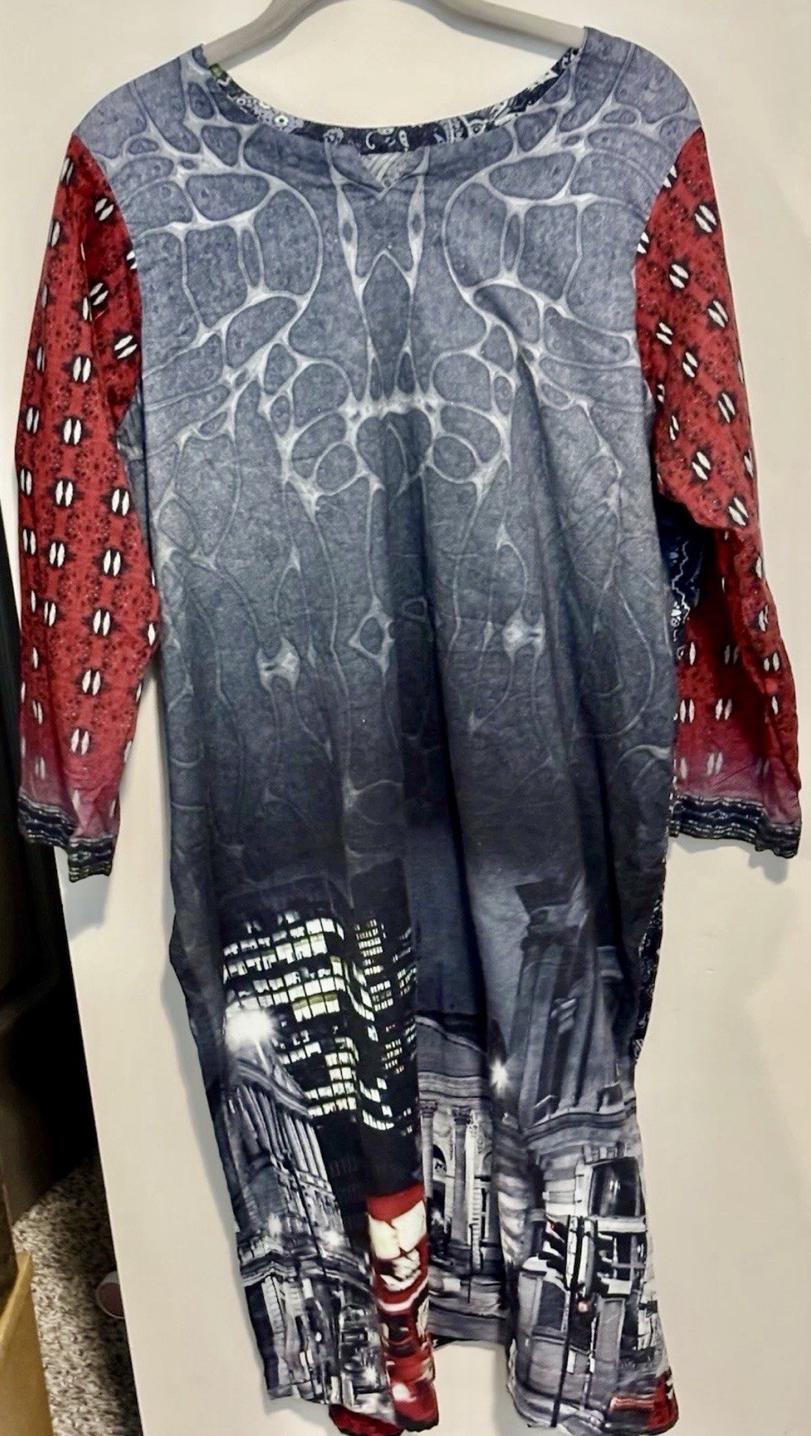 Women’s Kurta, Beautifully Handmade, Blues/Red 3/4 Length Sleeves