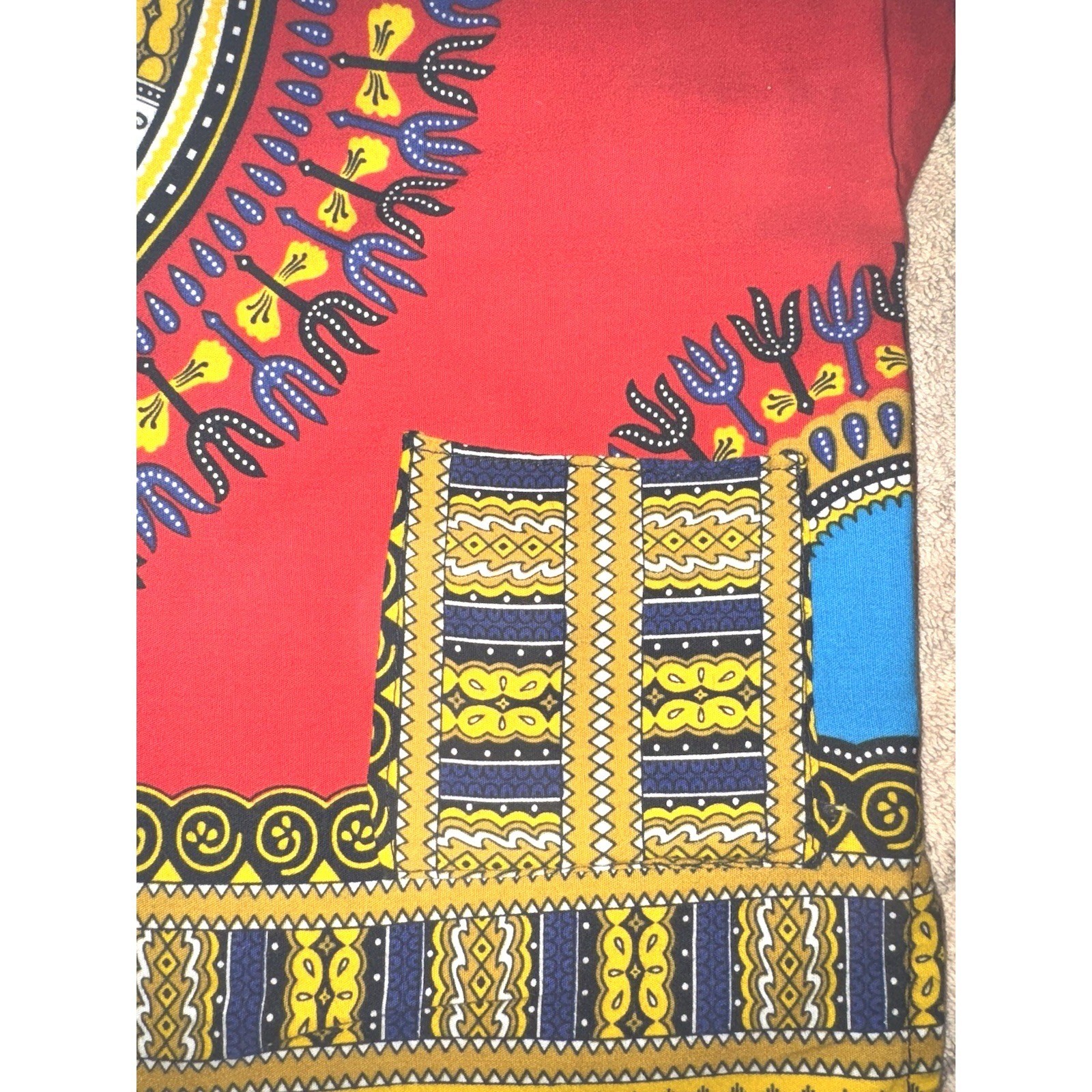 Kids African Dashiki Tunic Shirt Red Tribal Print Cotton Youth Unisex Top