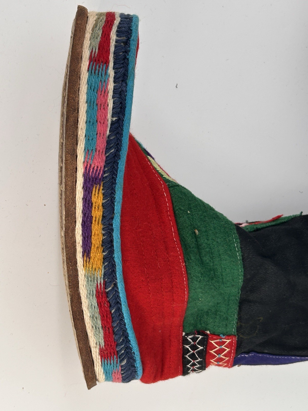 Vintage 1960s Tibetan Felt Hand Embroidered Felt Boots Boho Mongolian Himalayan