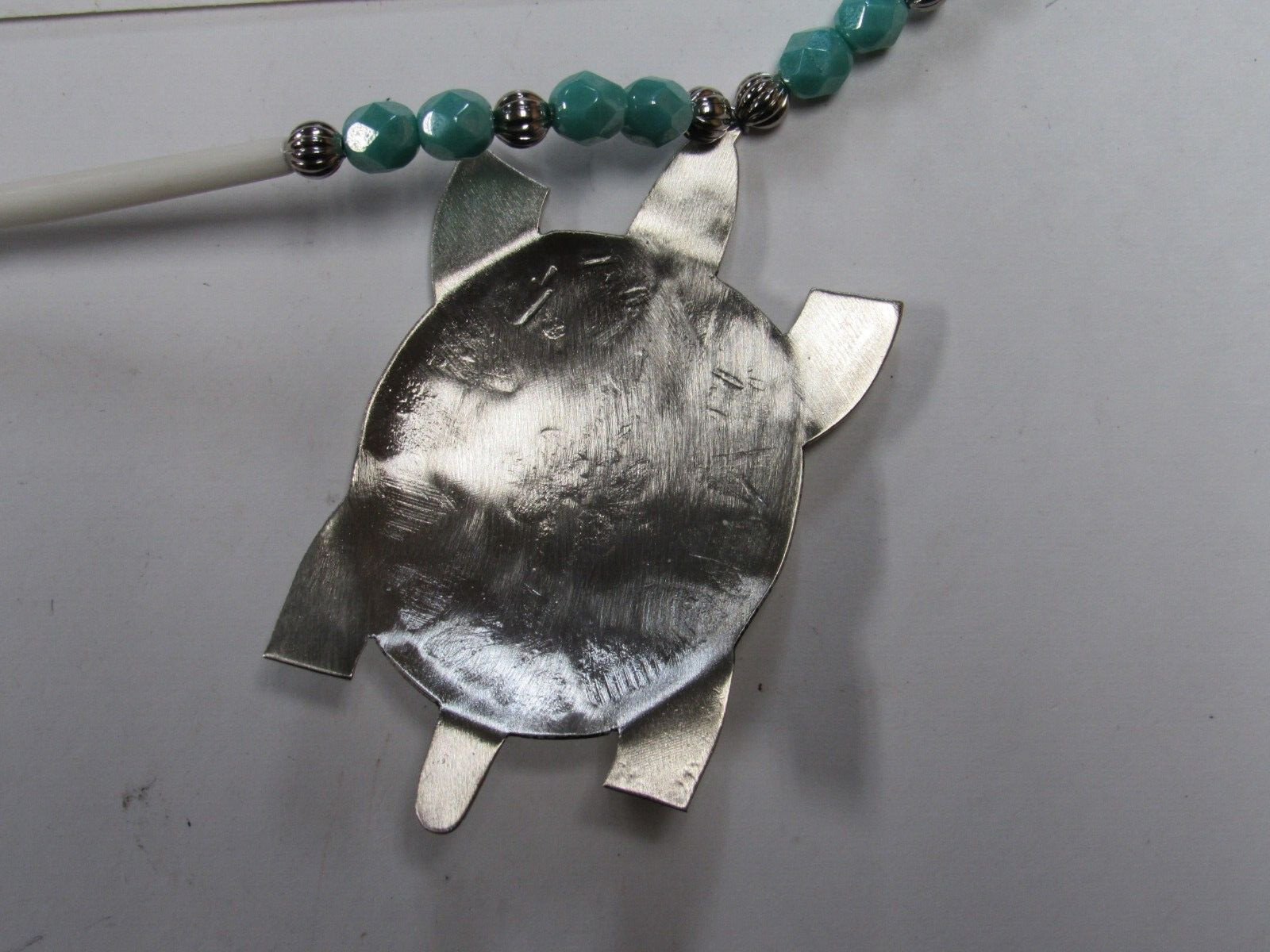 Native American Seminole Handmade Turtle Nickel Silver Necklace C Johnson
