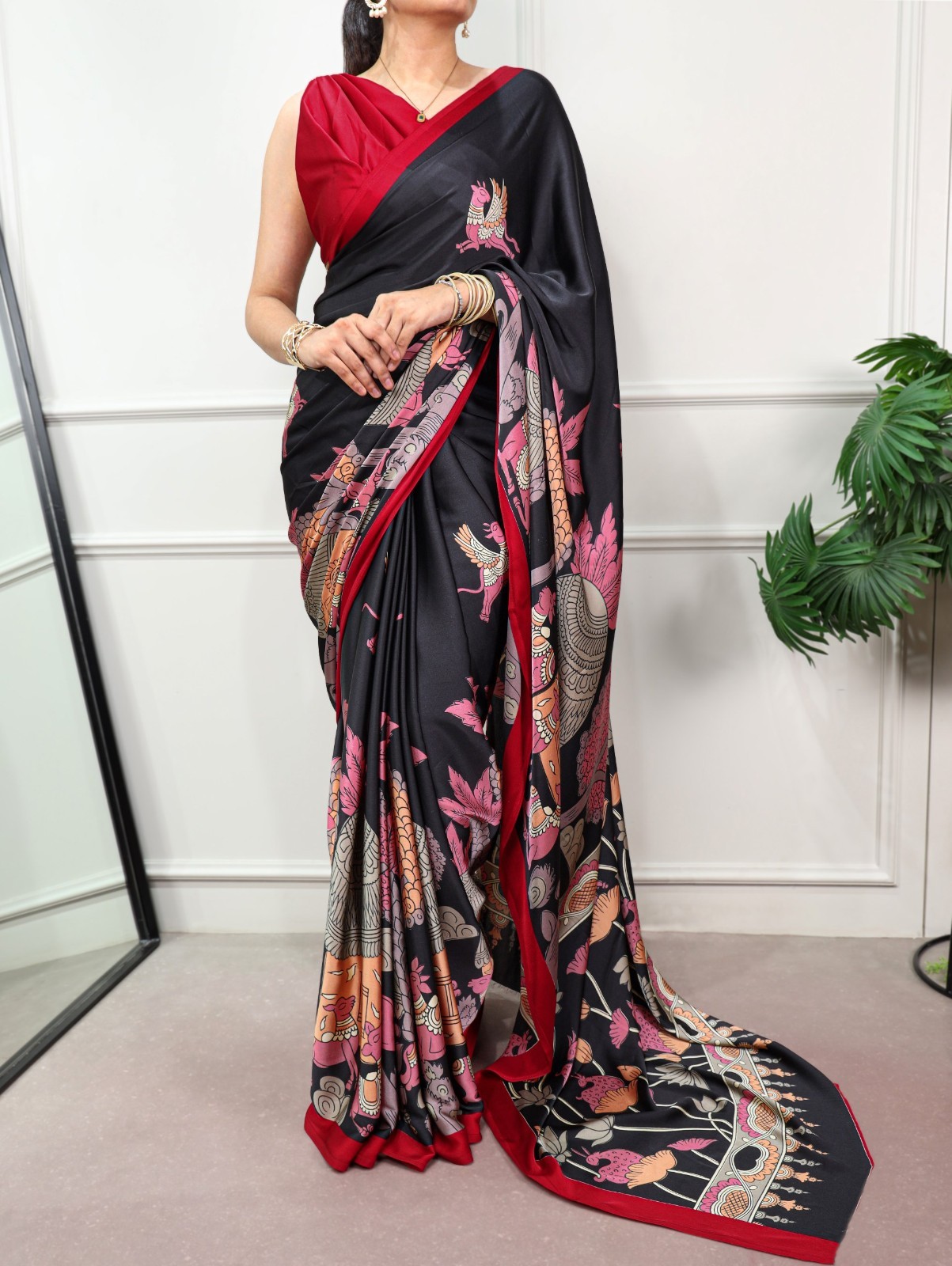 New Designer Satin Silk Saree With Blouse For Functional Wear