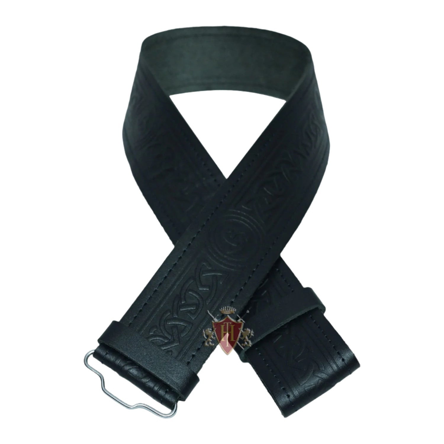 Celtic Embossed Black Leather Kilt Belt Adult