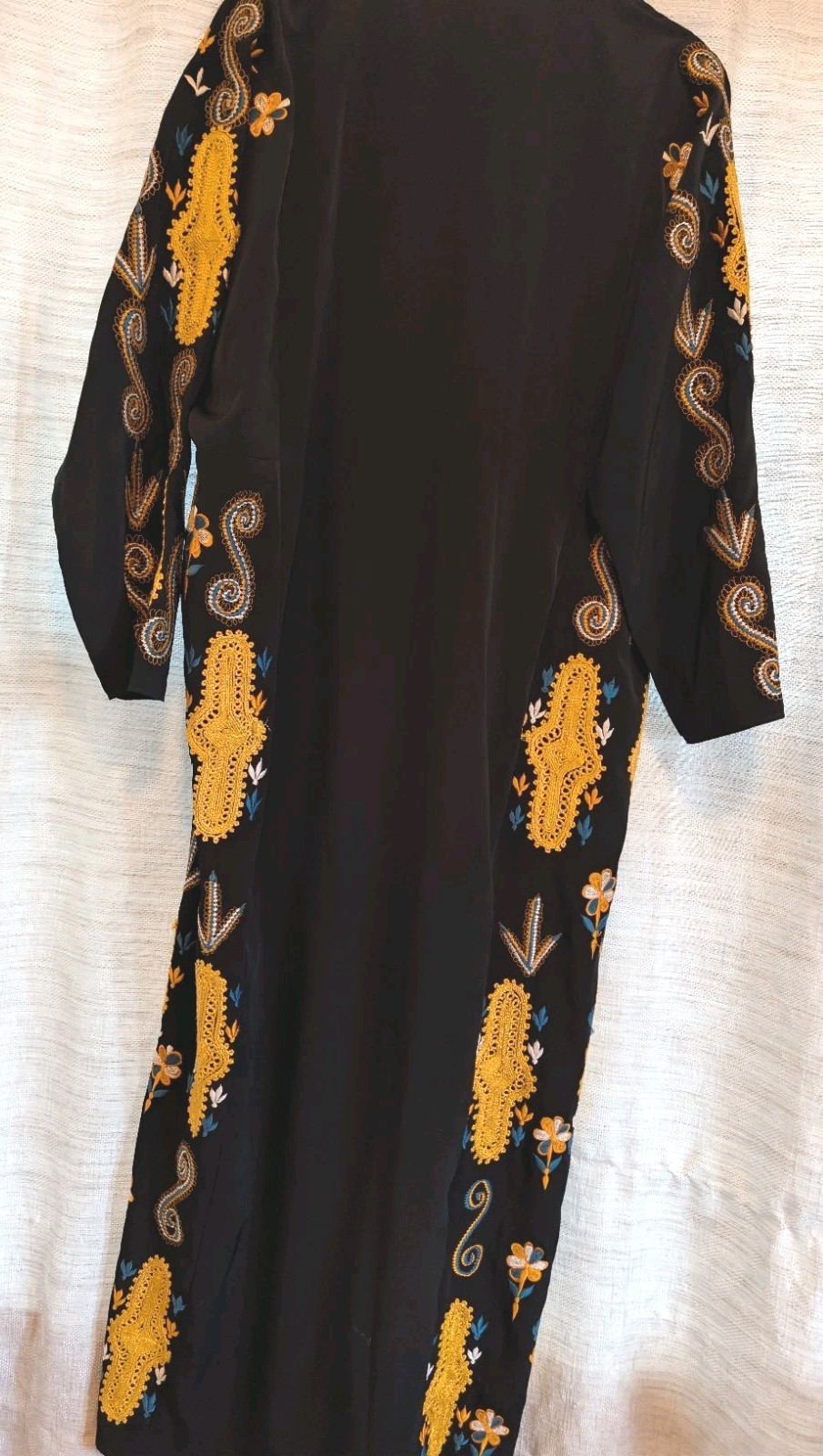 Women’s Black & Gold Embroidered Kaftan Dress Palestinian; traditional;