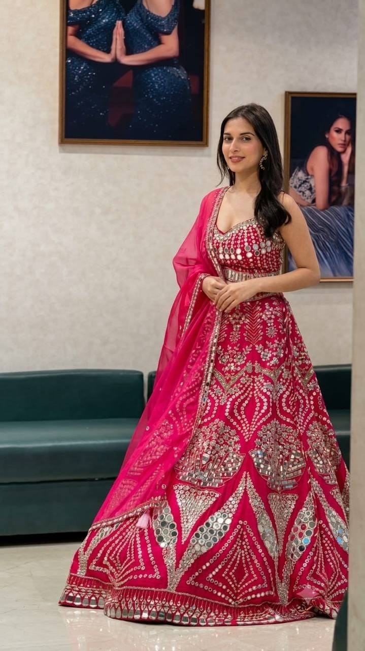 Indian Ethnic Wedding Designer Party Bridal Bollywood Lehenga Choli Mirror work