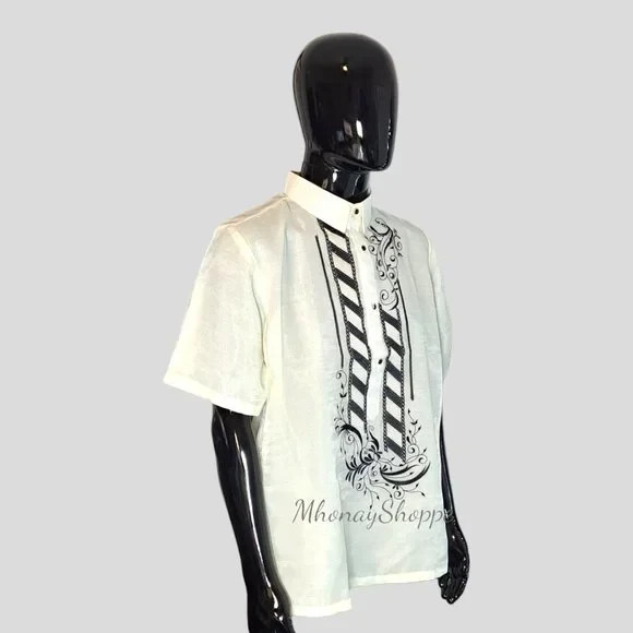 POLO Barong Tagalog Men’s Shirt Black | Filipino Premium Organza Embroidered