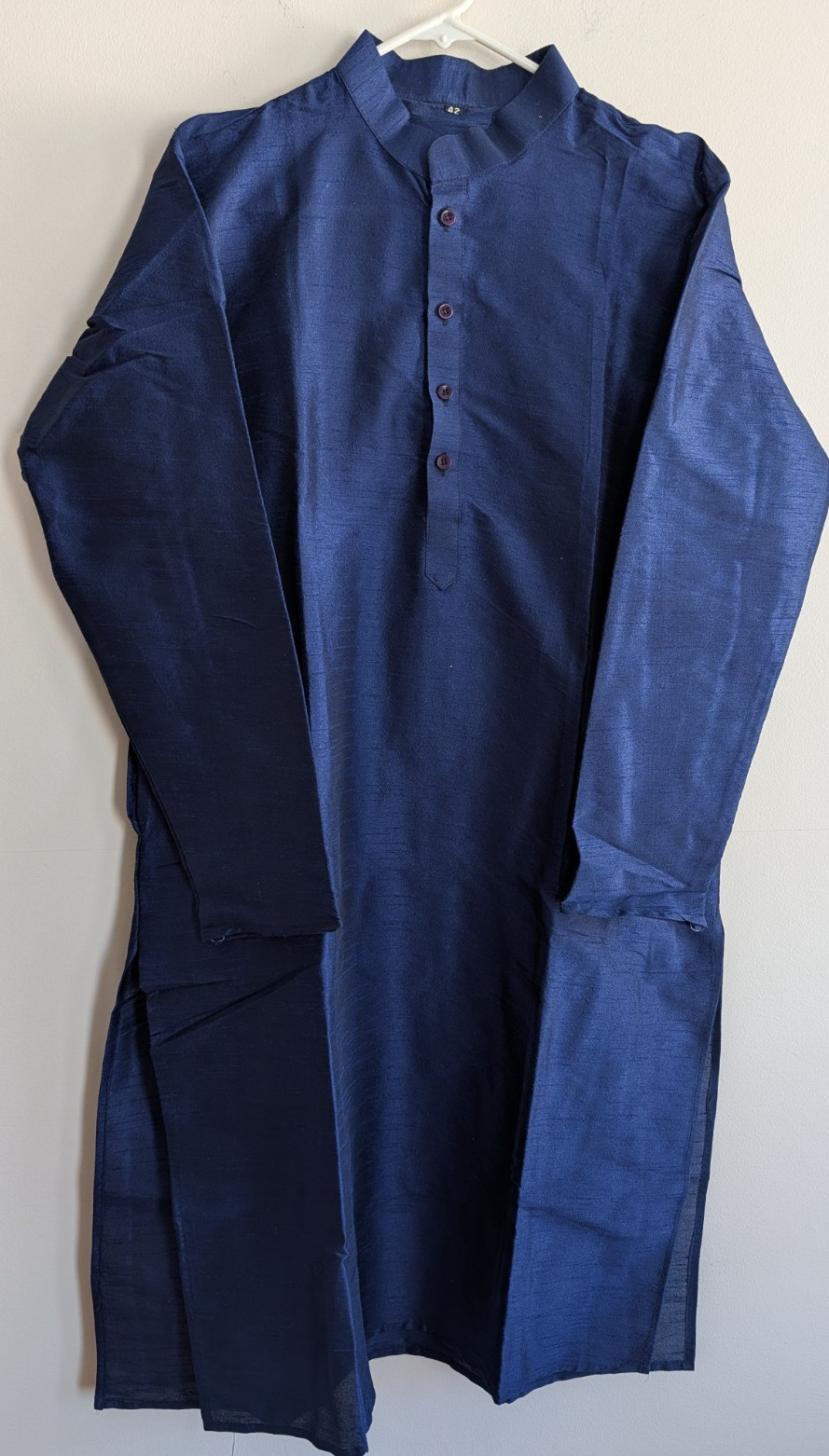 Kurta Punjabi Top Silk Blue Mandarin Neck Wedding Party Festive Wear Size 42