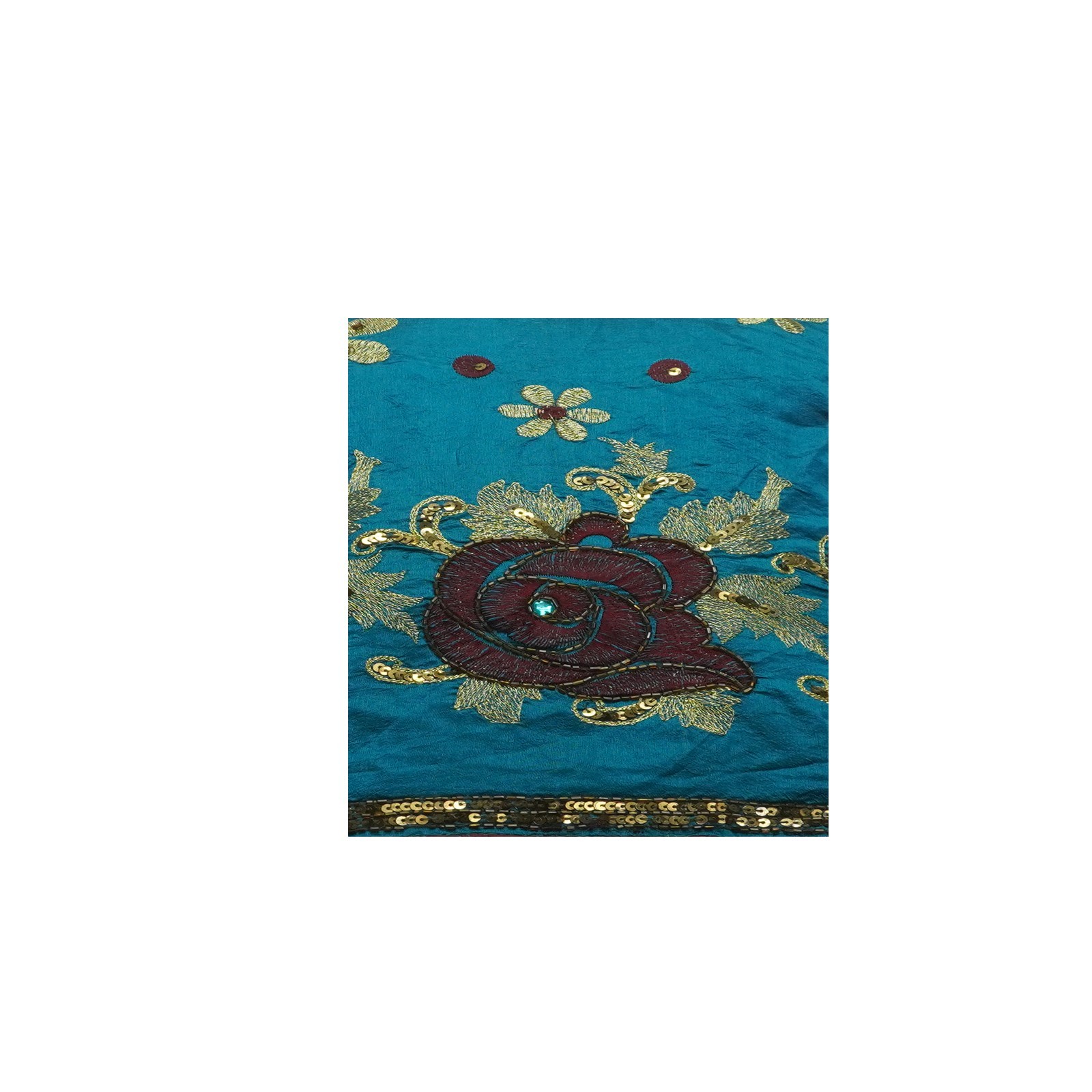 Vintage Blue Sarees 100% Pure Silk Hand Embroidered Sari 5YD Decor Craft Fabric