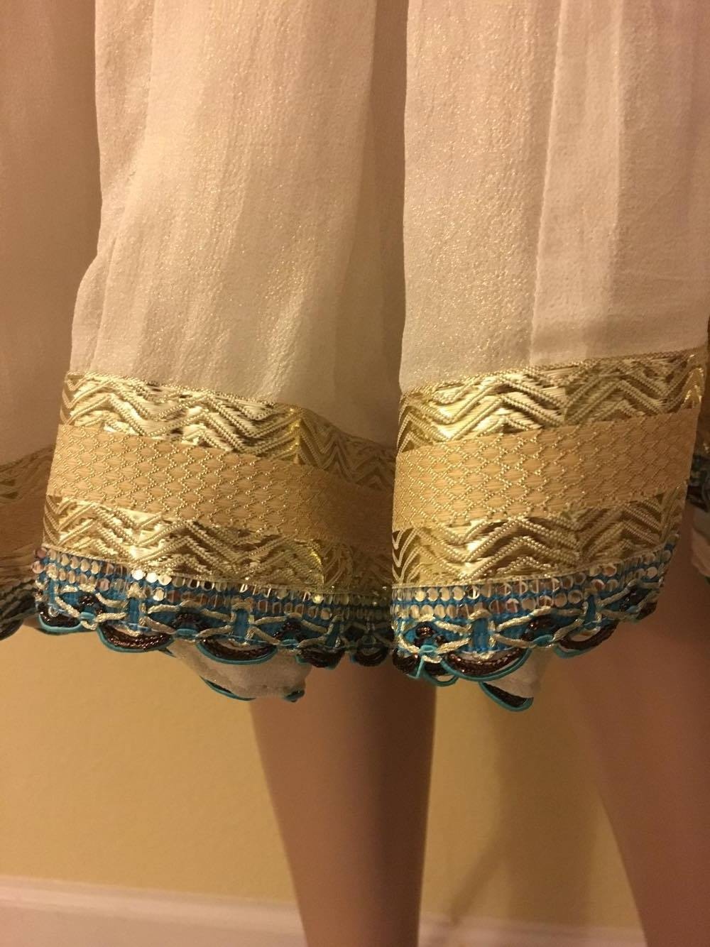 custom, handmade anarkali style suit cream/golden/blue with dark golden dupatta 