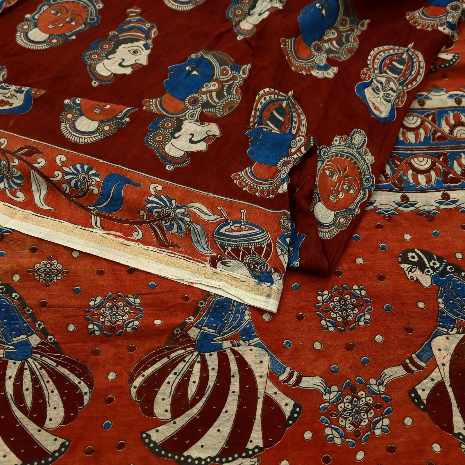 Indian Vintage Sari Pure chanderi Silk Kalamkari Print Sarees Fabric 5Yards Zari