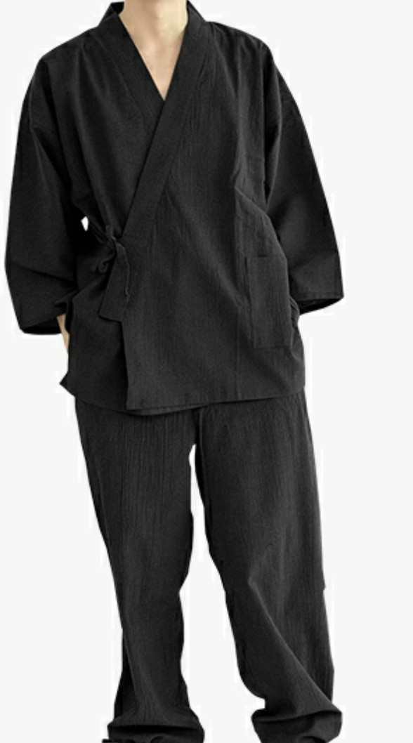 Japanese SAMUE Men’s Traditional work Wear YORYU Cotton Kimono Black from JAPAN