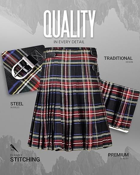 Kilt for Men I Scottish Tartan Kilt Polyviscose 8 Yard Traditional Mens Kilt