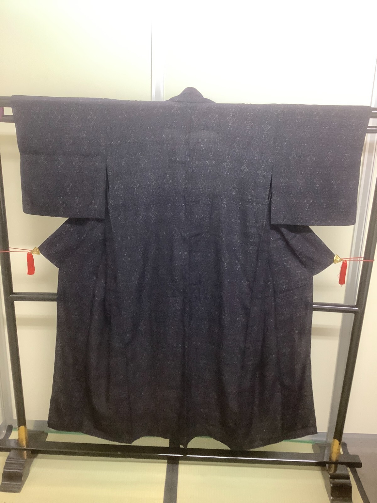 Japanese Vintage Kimono pure silk dark navy blue dirt tradition Height 57.87inch