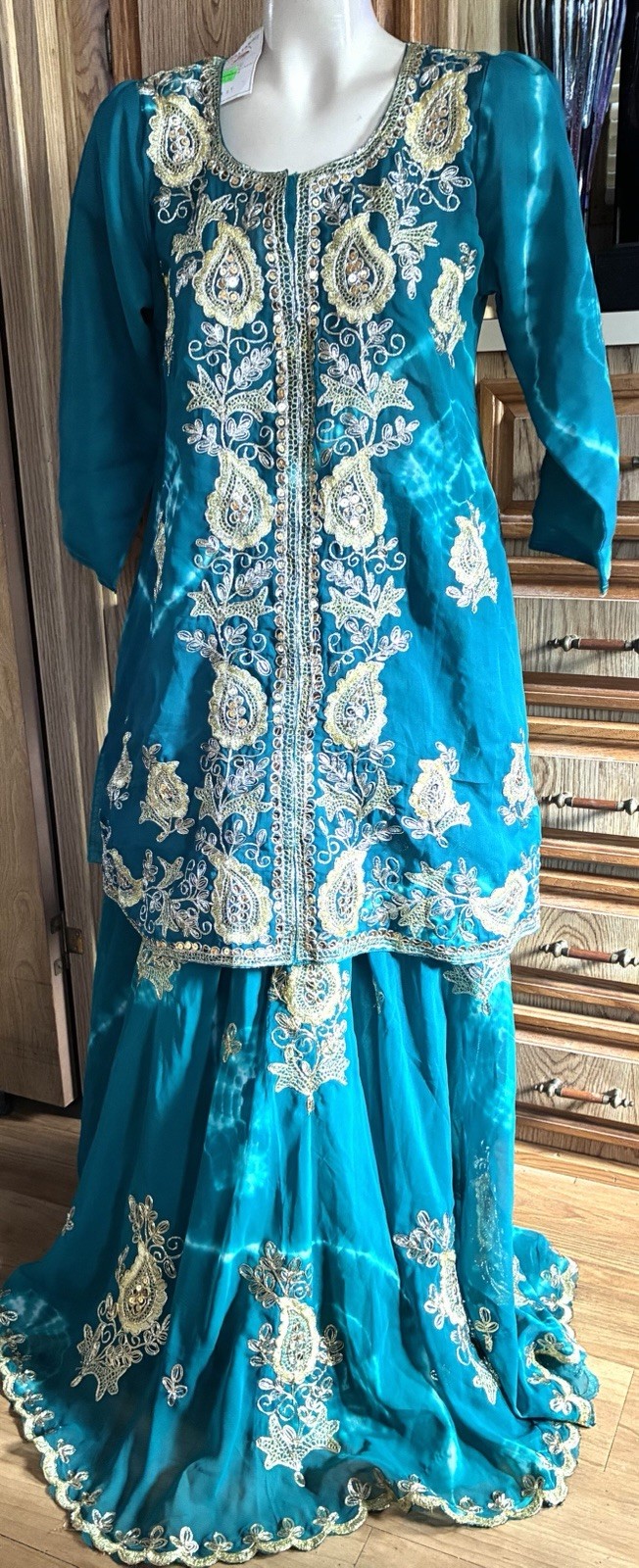 Teal Gharara Salwar Kameez Pakistani Wedding Indian Suits Preetanjali Dress XL