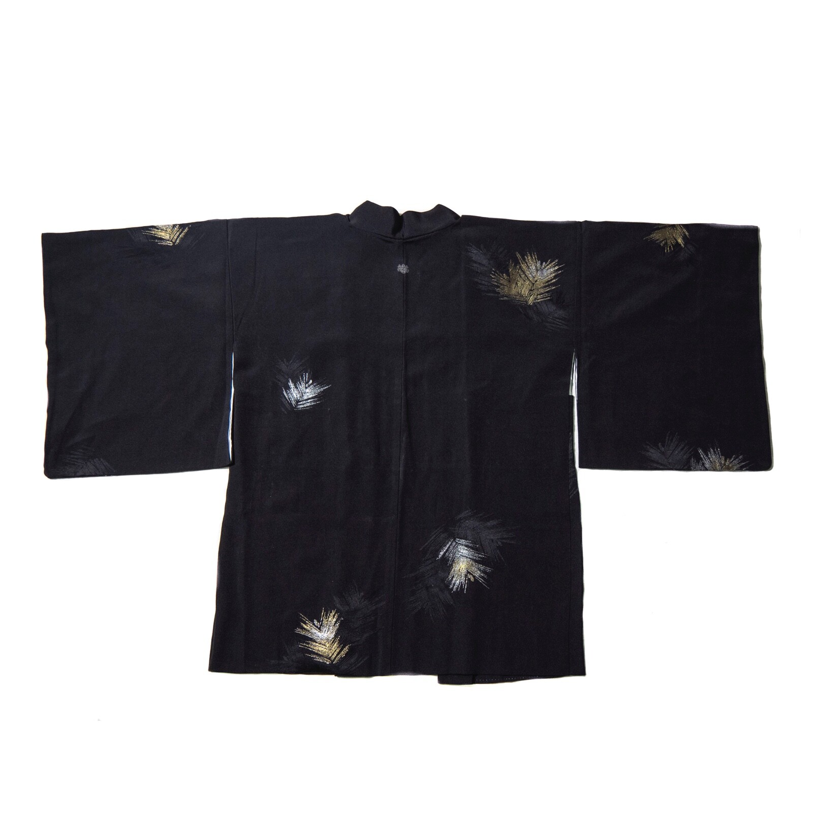 black gold and silver feather embroidered silk antique short kimono haori