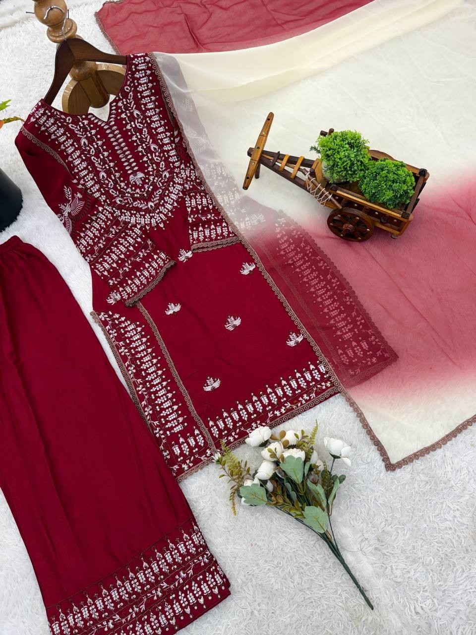 New Launch Rayon Cotton Maroon Salwar Kameez With Dupatta For Indian Party Wear
