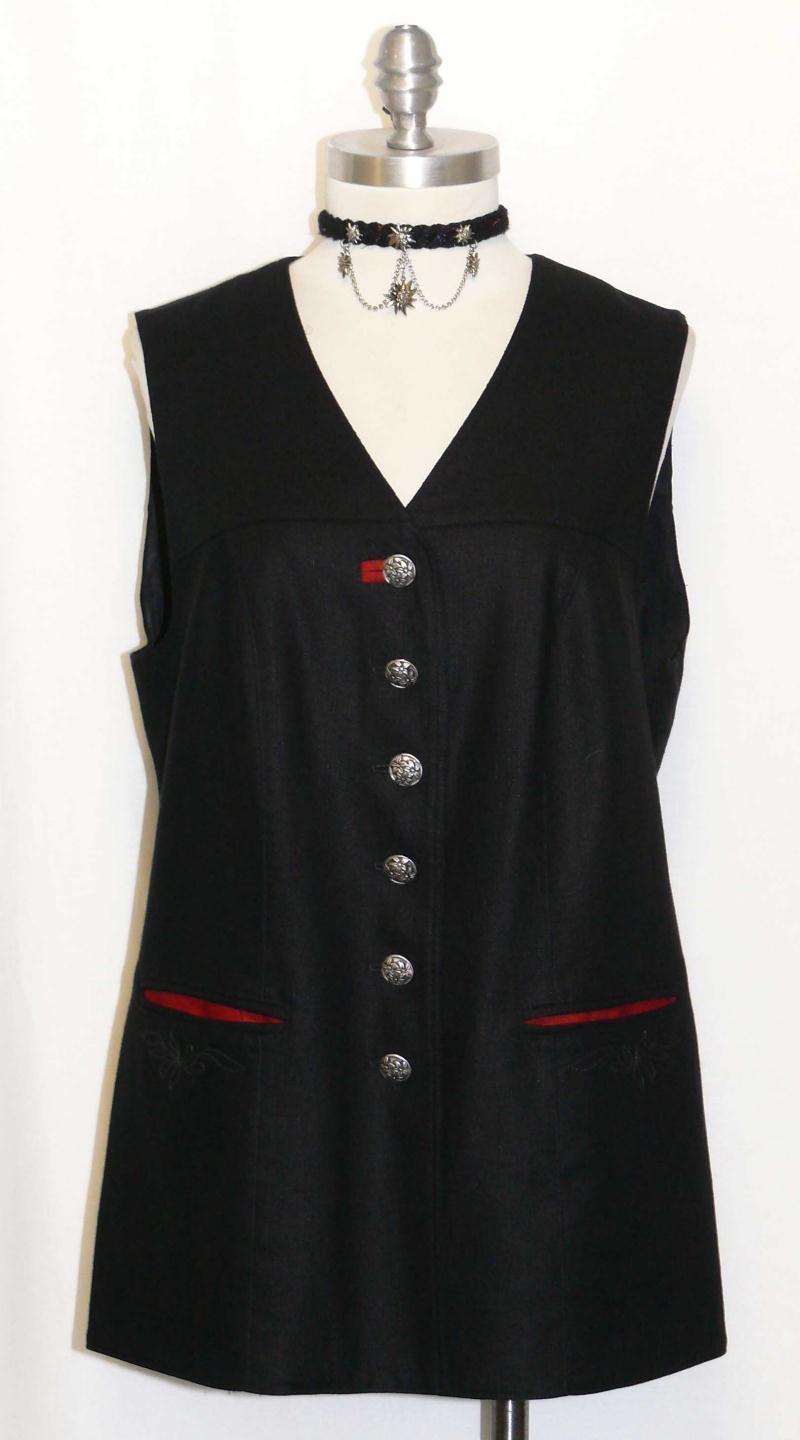 ALPHORN LINEN VEST German BLACK Jacket Designer Women Long EDELWEISS B40″ 10 M
