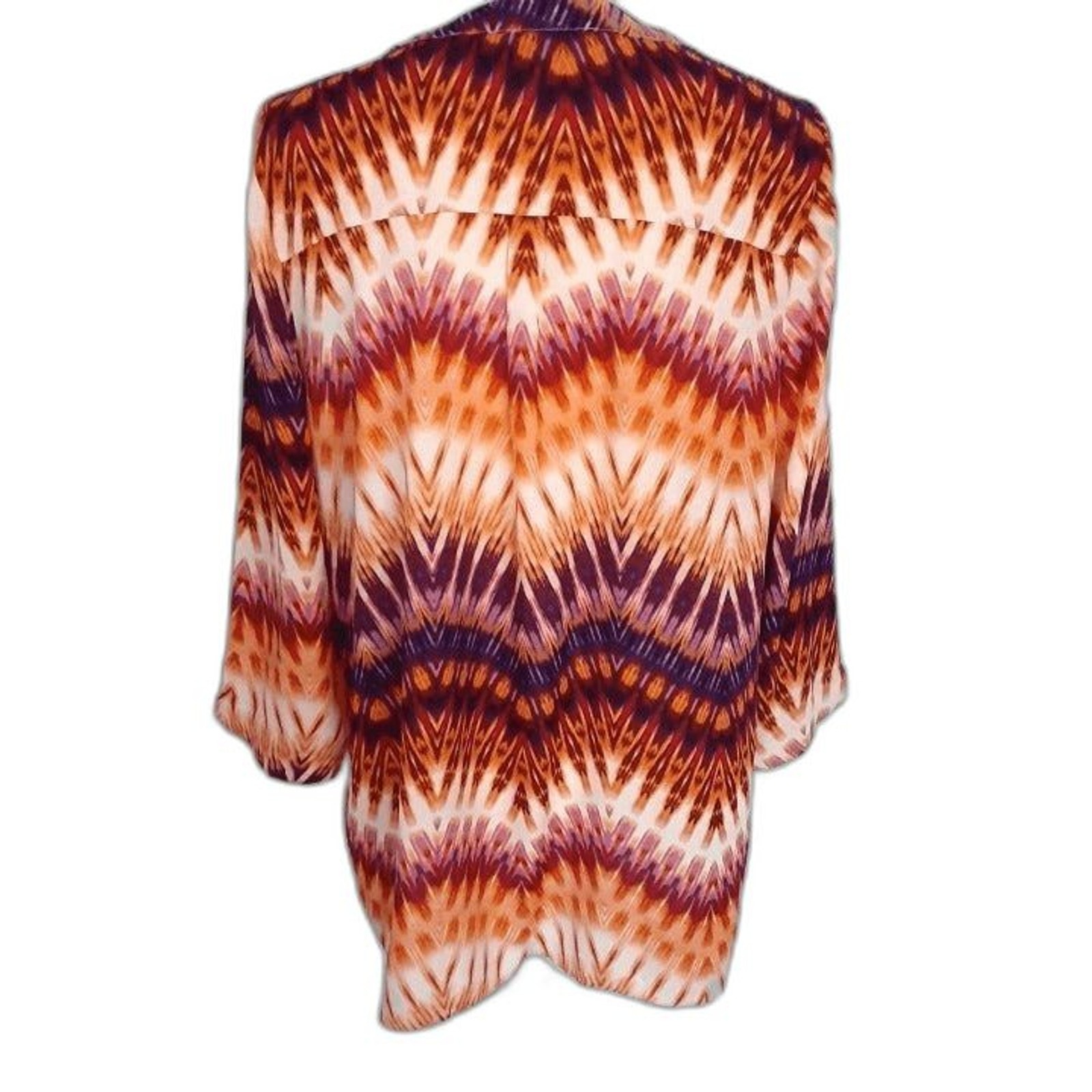 Boho batik a.n.a. pullover blouse L peach purple 3/4 sleeves 100% polyester