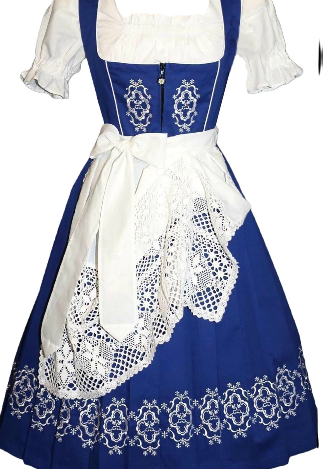 S 8 Long German Dirndl Dress EMBROIDERED Oktoberfest Holiday Waitress 3 Pc Set