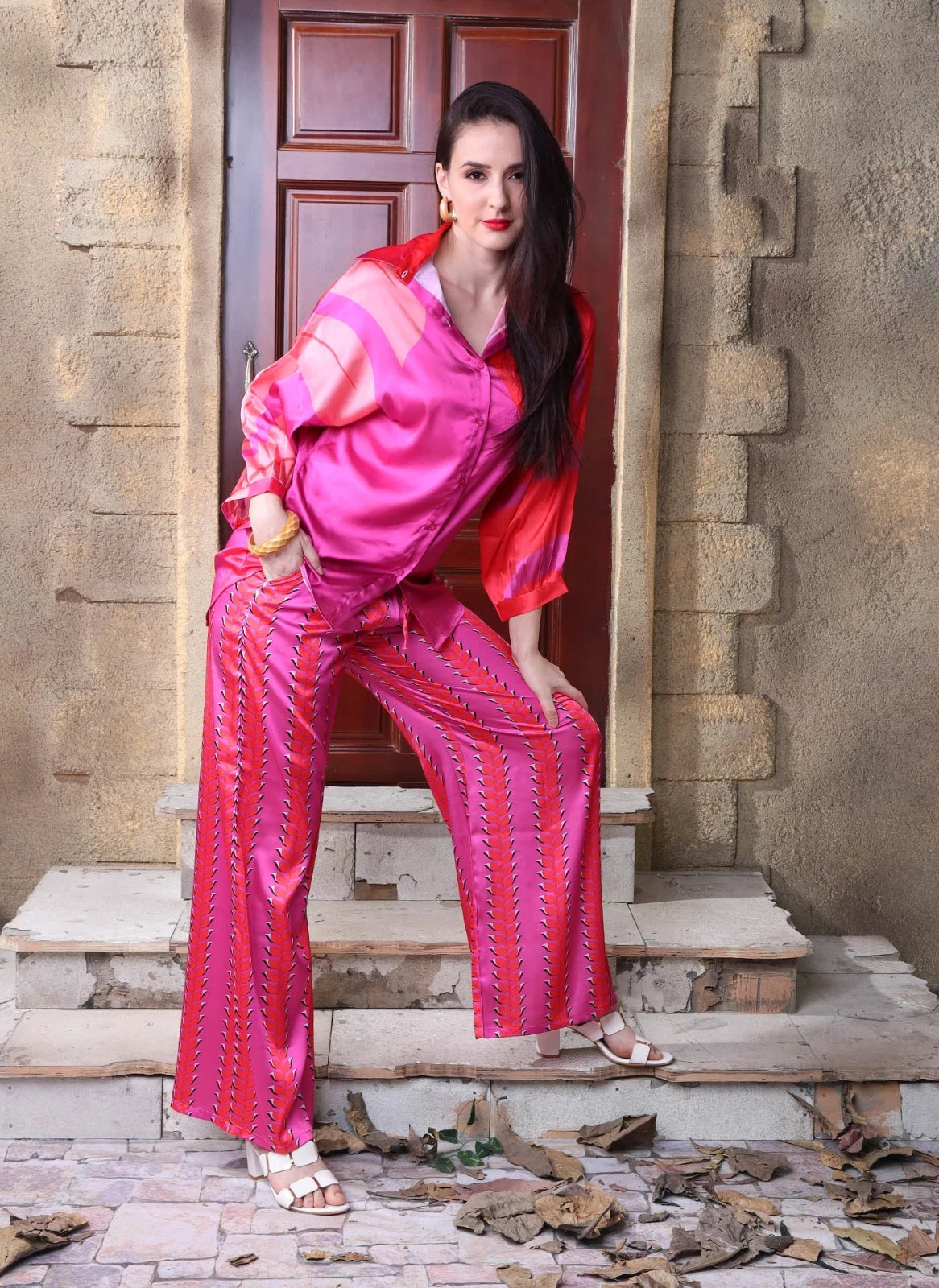 Colorful Stain Silk Co-Ord Sets ,Summer Wear Night Co-Ord Set For Women’s,J7019
