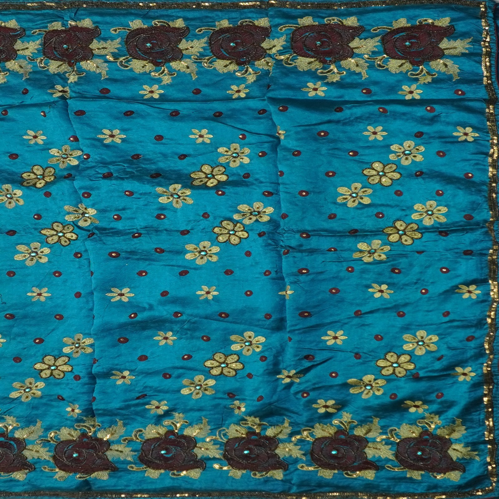 Vintage Blue Sarees 100% Pure Silk Hand Embroidered Sari 5YD Decor Craft Fabric