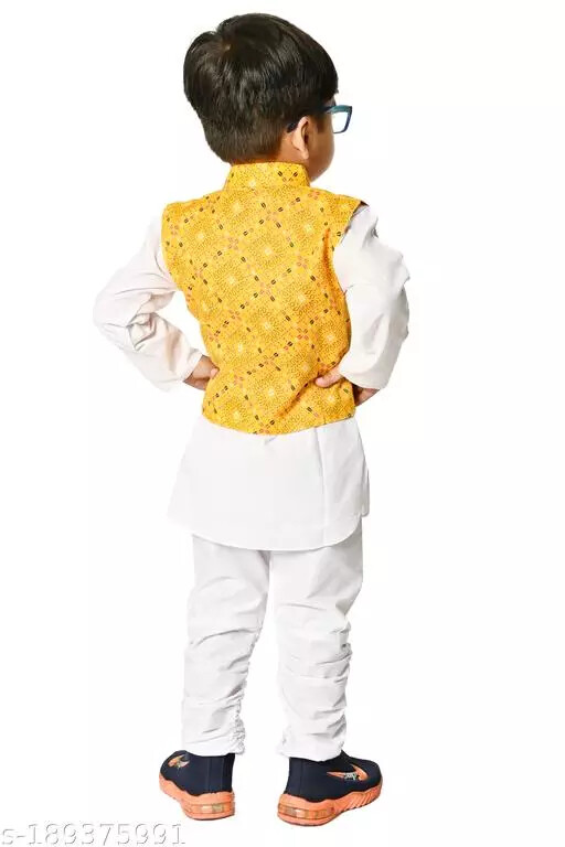 Indian Bollywood Wear Boys Partywear Cotton Blend Kids Kurta &Nehru Cot Pant Set