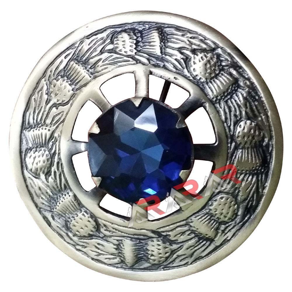 Scottish Kilt Fly Plaid Brooch Highland Brooches Blue Stone Antique 3″ New AAR