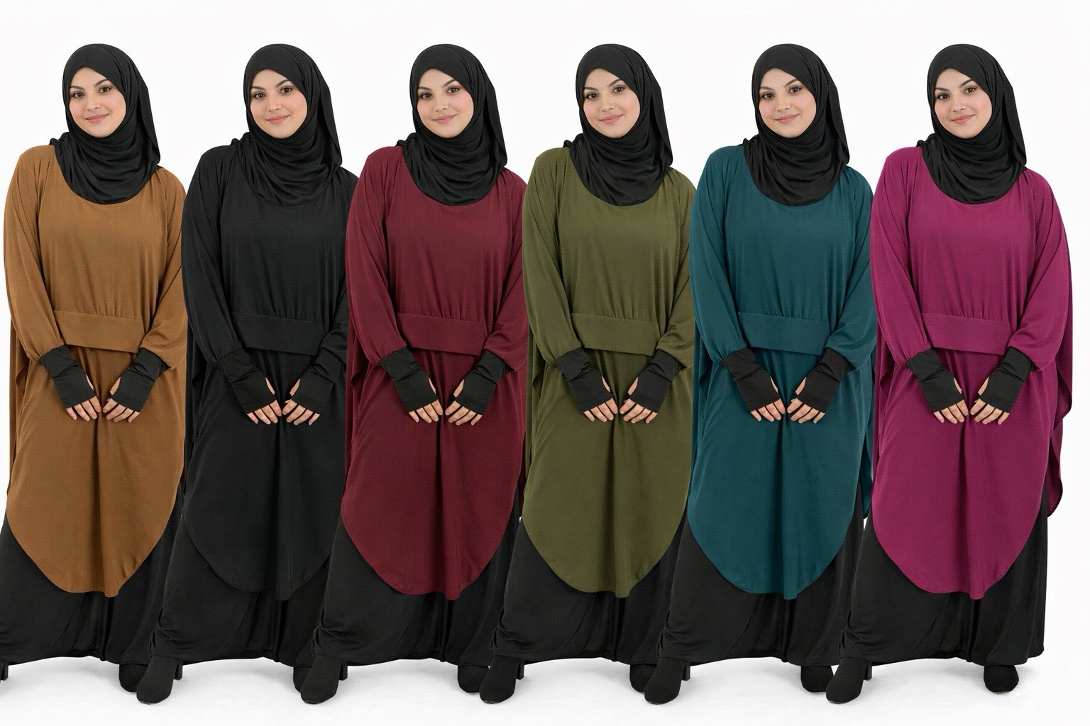 Lycra Harem Hooded French Hijab Jilbab Set Front Zipper Pocket Free Size Colors