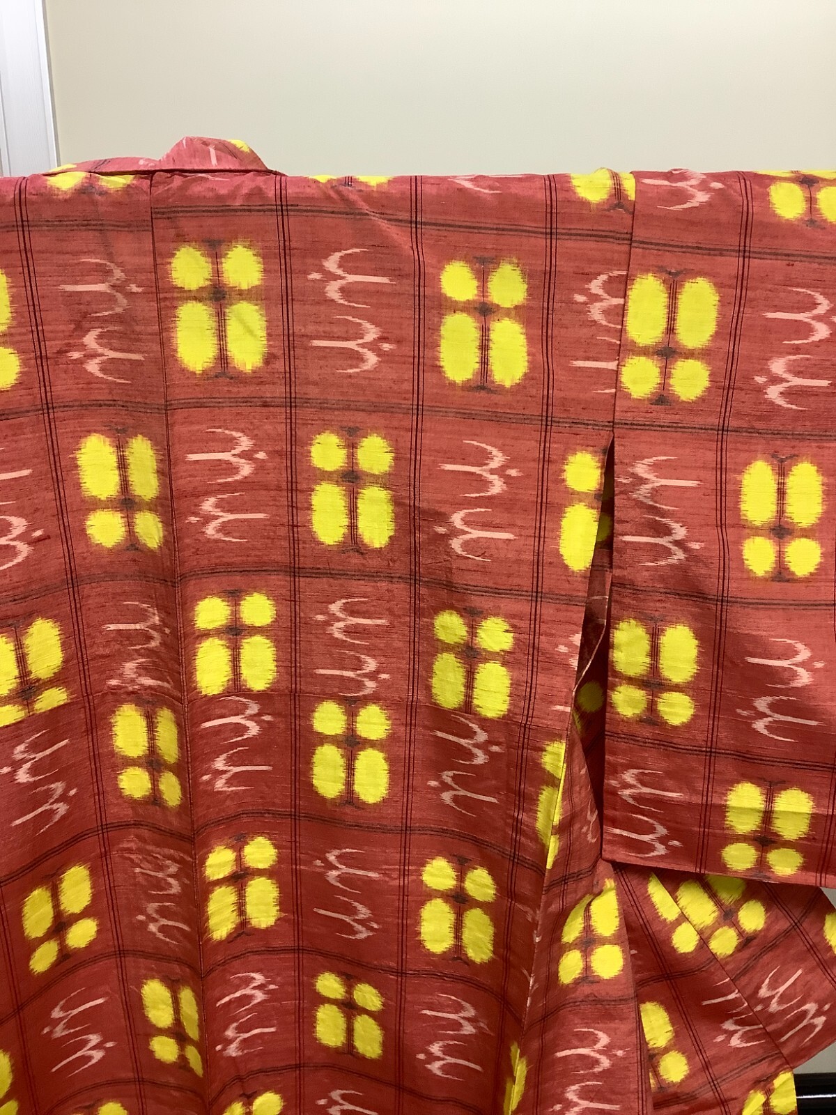 Japanese Vintage Kimono Pure Silk red Tumugi Expensive Dirt Height 62.99in