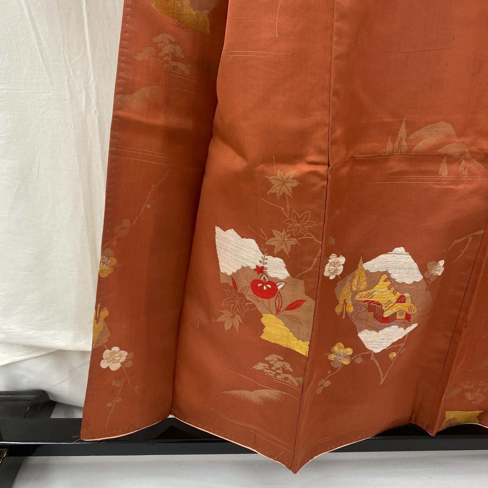 Japanese Vintage Kimono Polyester Brown Komon Traditional Authentic Length 59in