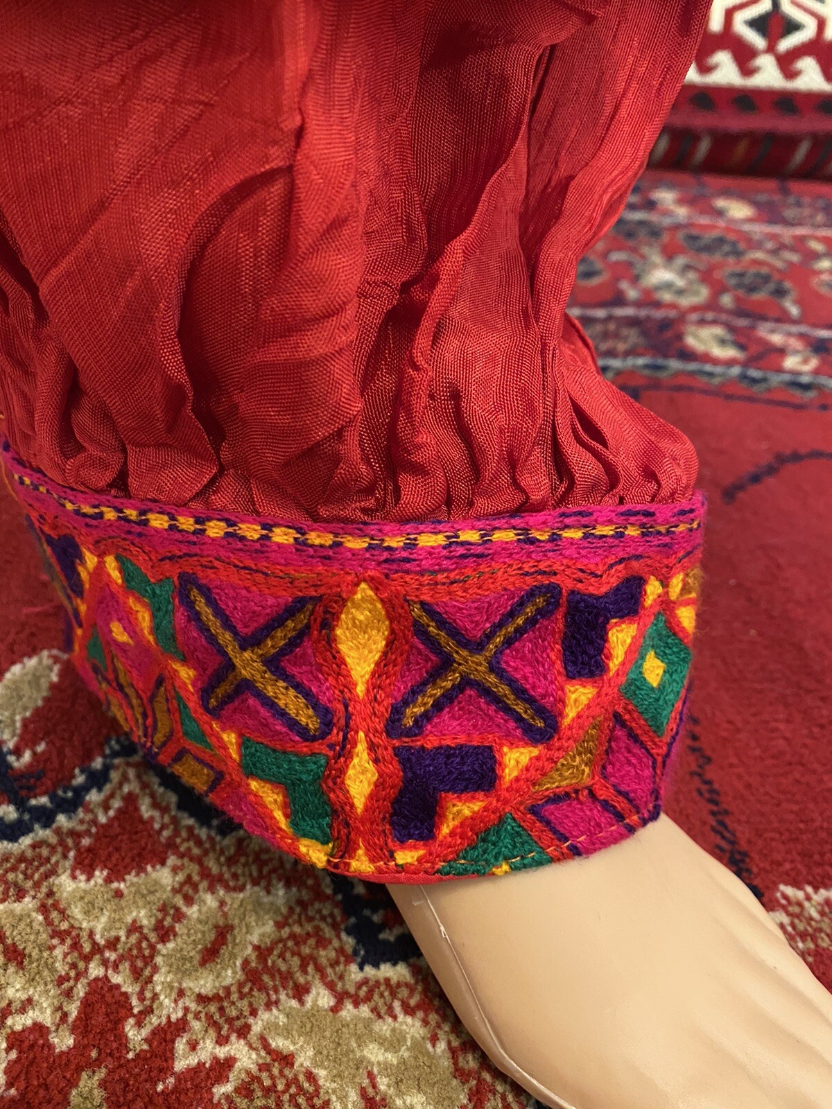 Afghan Black Dress With Red Pant And Red Scarf Large Size
