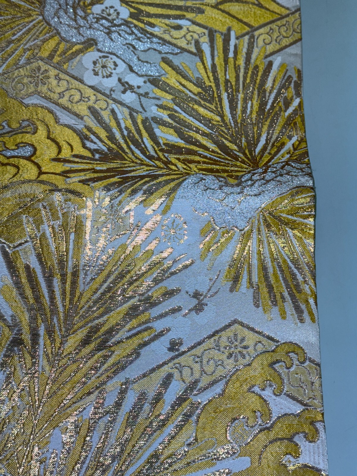 Japanese Vintage Kimono Maru Obi silk Gold Embroidery Reversible 153.5×11.8in