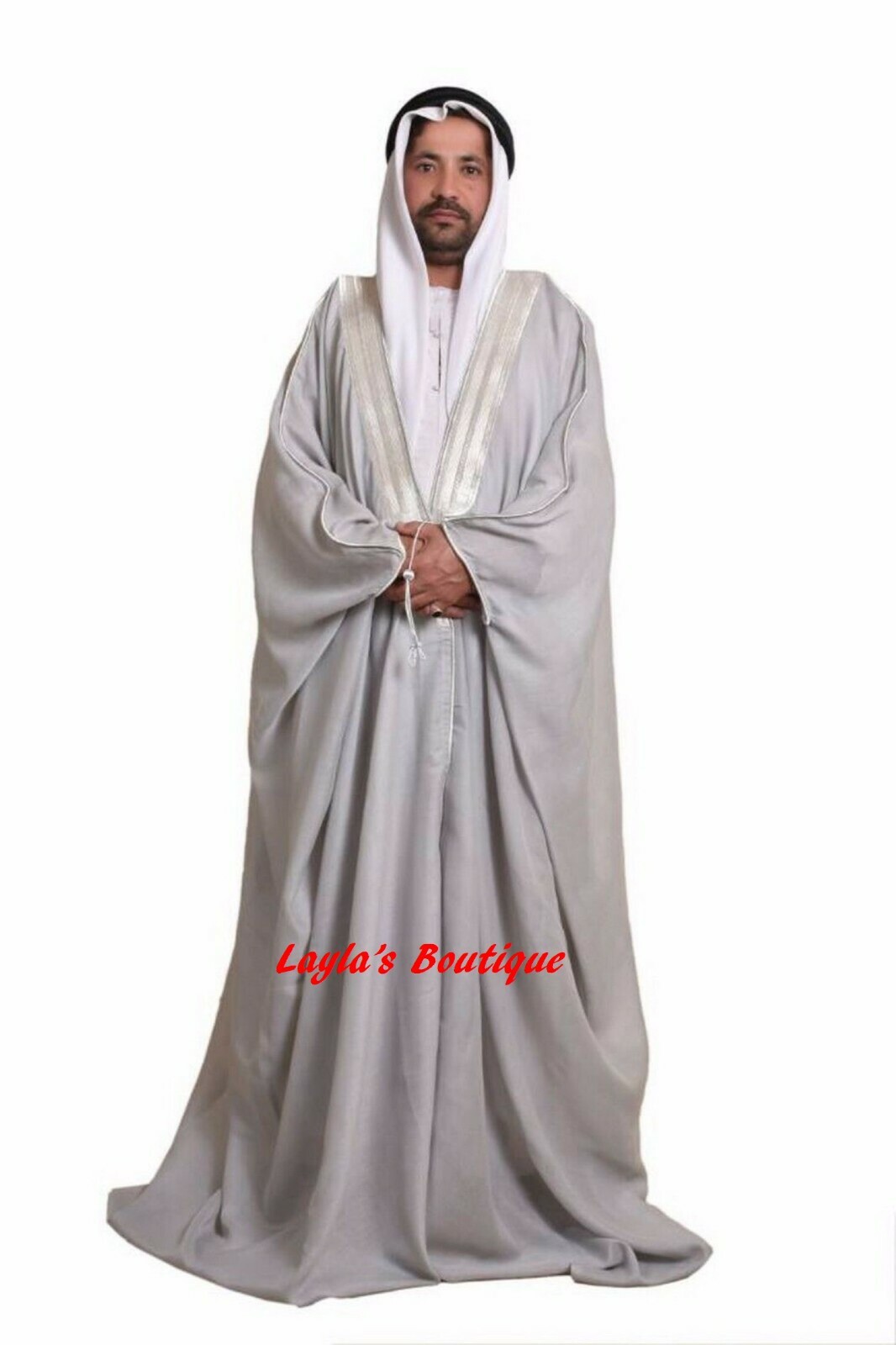Silver , Grey BISHT CLOAK ARAB DRESS THOBE SAUDI MENS ROBE EID