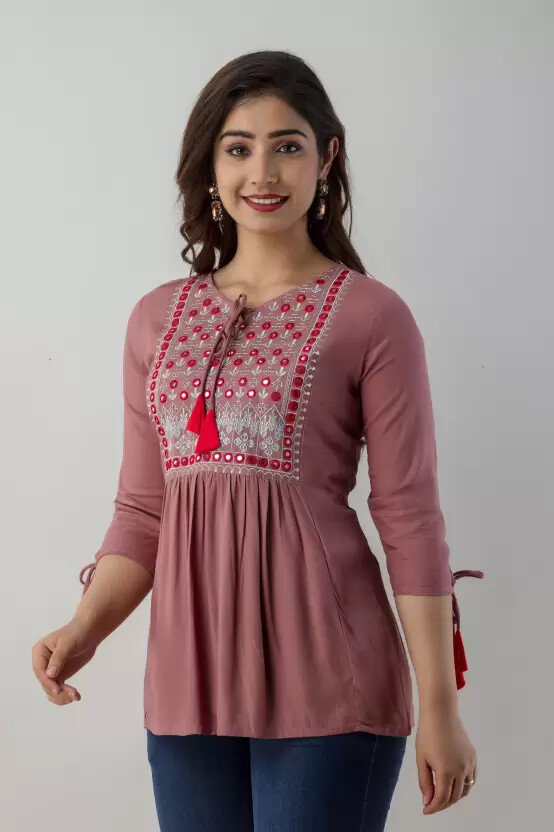 Women Bollywood Casual Embroidered Top Kurta Designer Rayon Party Wear Kurti