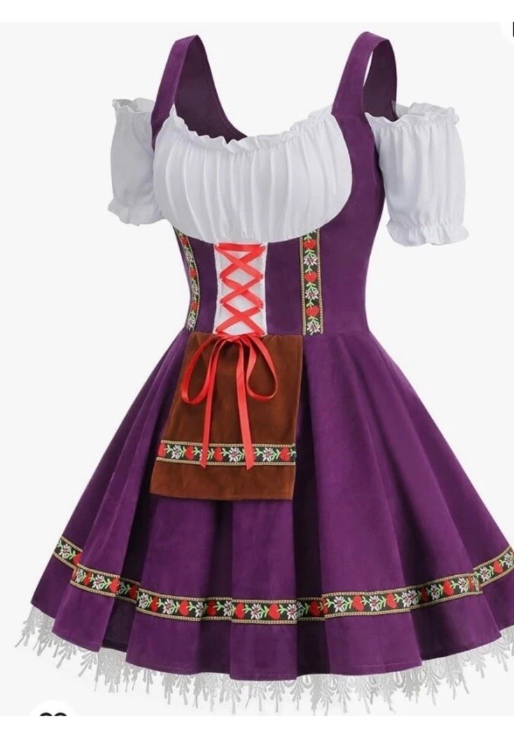 Oktoberfest XL Dirndl Dress Bavarian German Beer Fest Lace 1 PC Adult Purple