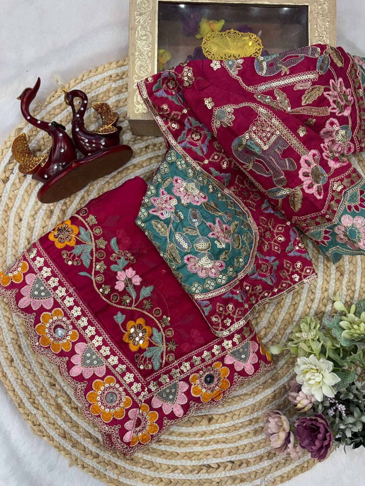 Rani Pink Designer Saree Work Embroidery Wedding Party Wear Women Ethnic Festive