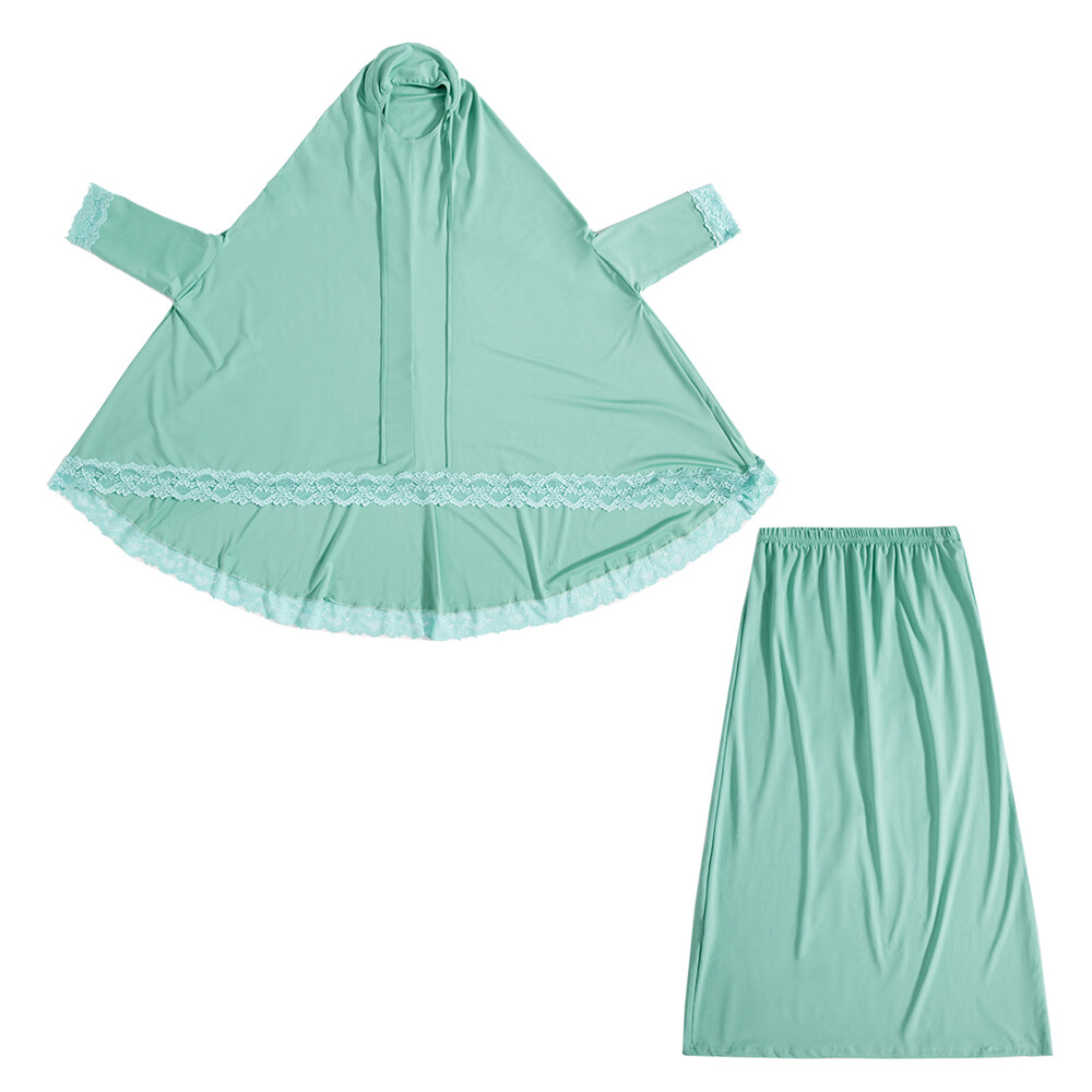Two Piece Girls Kids Overhead Khimar Hijab Skirt Set Muslim Girls Prayer Dress