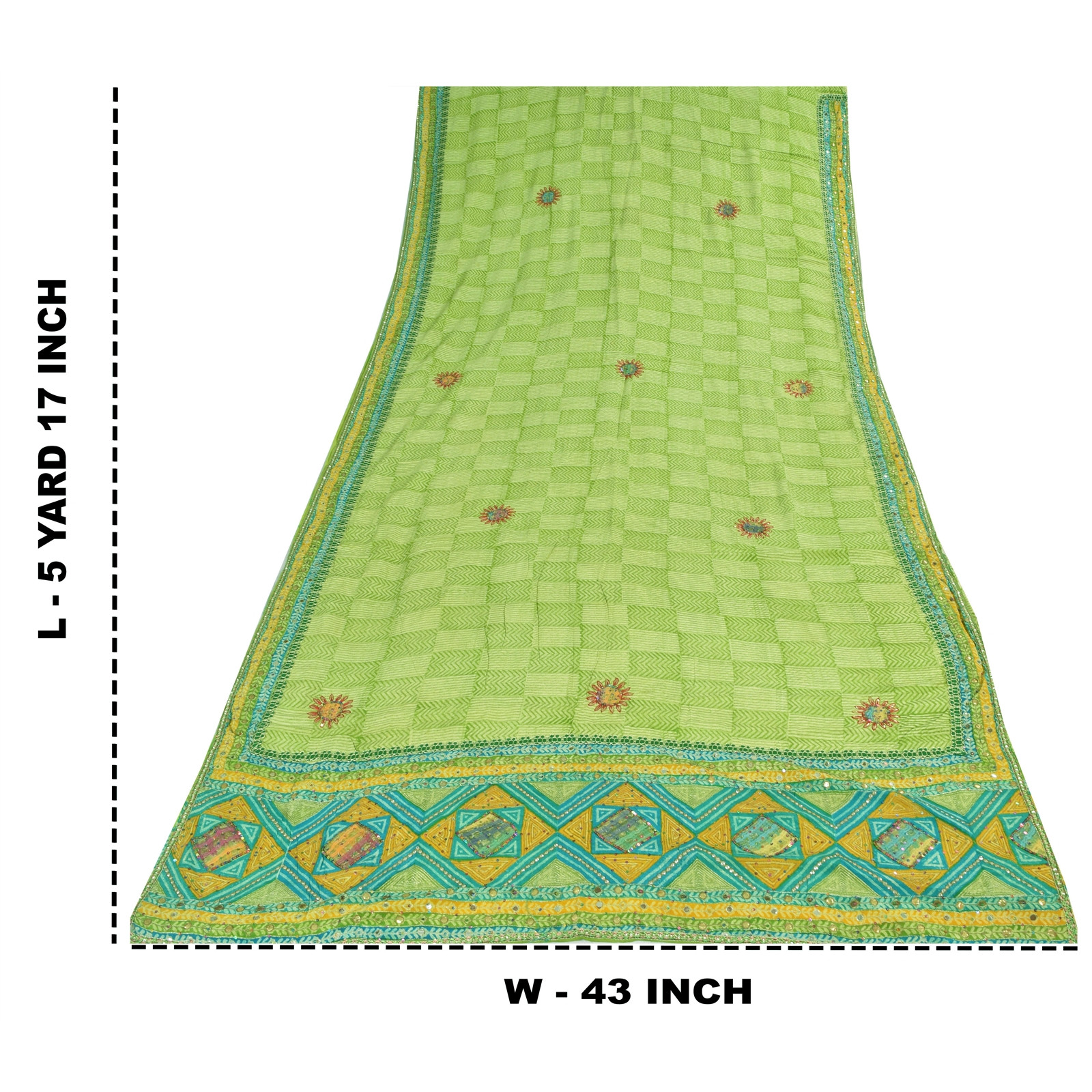 Sanskriti Vintage Saree Green Pure Crepe Hand Embroidered-Gota Patti Print Sari