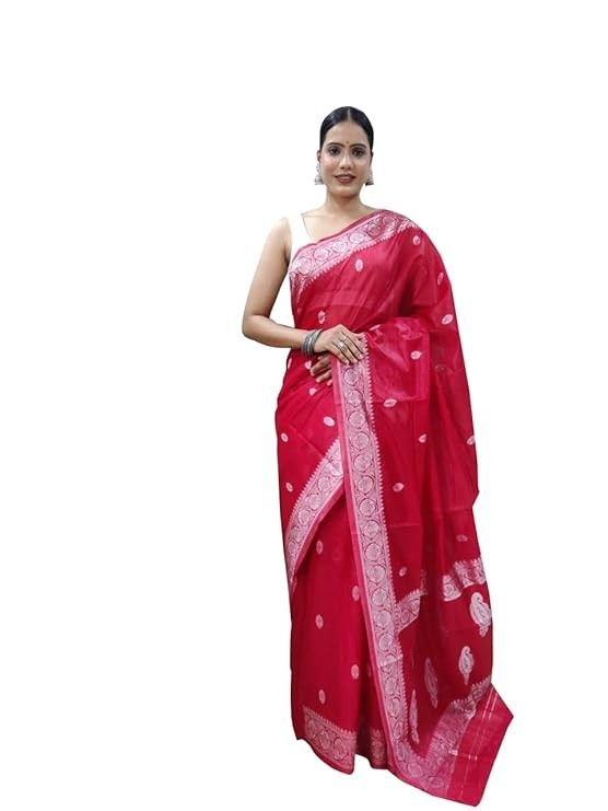 Women Kanjivaram Kanchipuram Soft Cotton Linen Silk Saree with Blouse Piece