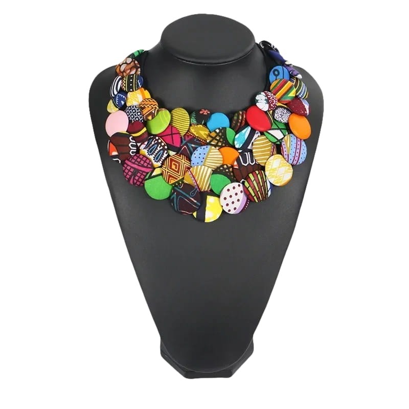 Vibrant Ankara Multi-Strand Button Necklace & Pendant Choker W250272