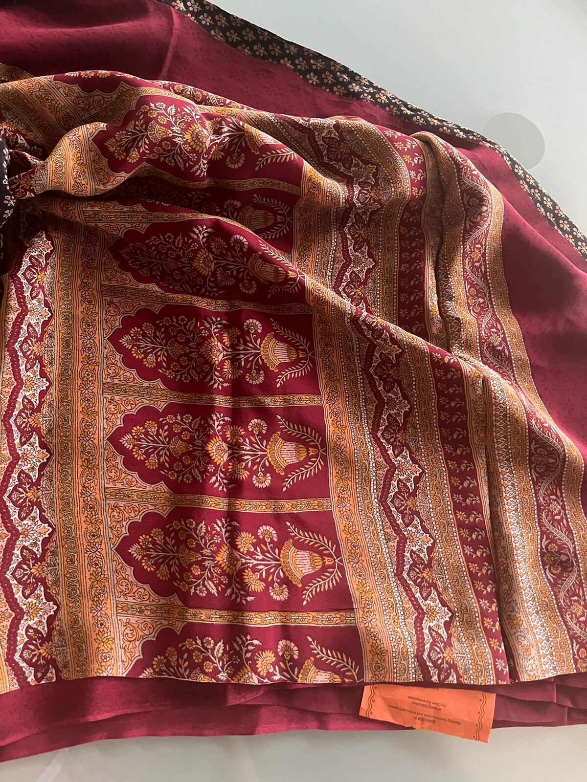 NWT 100% Silk Crepe Saree RITU KUMAR Style Black Red Floral Motif Diwali Pick 1