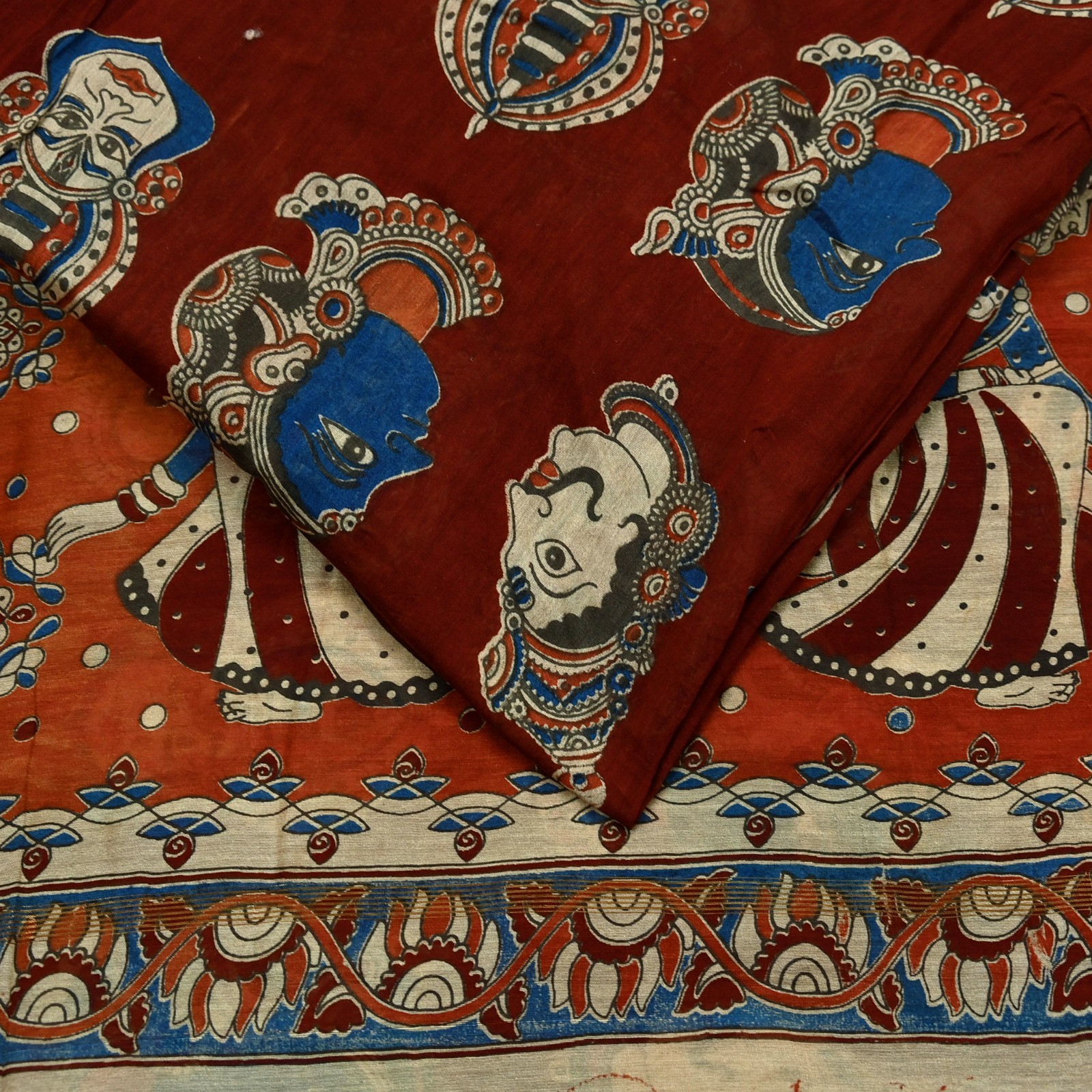 Indian Vintage Sari Pure chanderi Silk Kalamkari Print Sarees Fabric 5Yards Zari